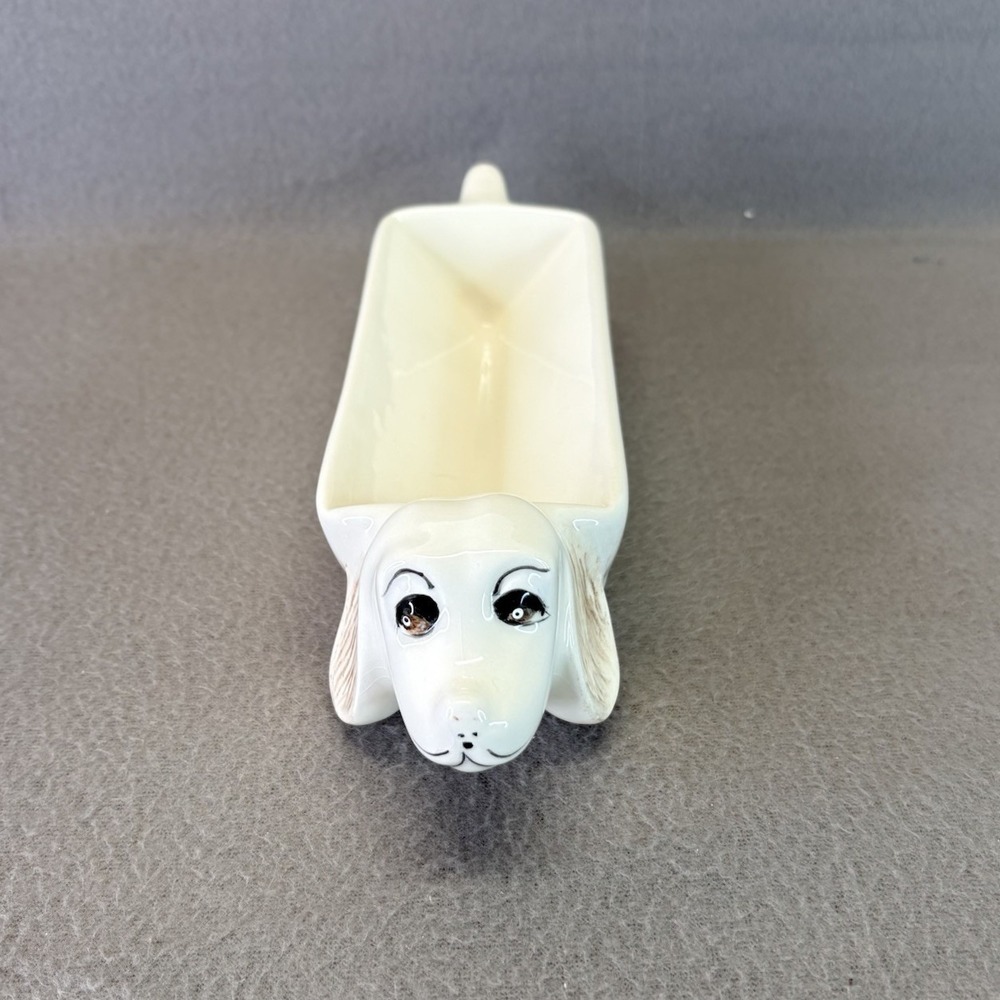 VTG Ceramic Dachshund Cracker Candy Dish Planter Weiner Dog White